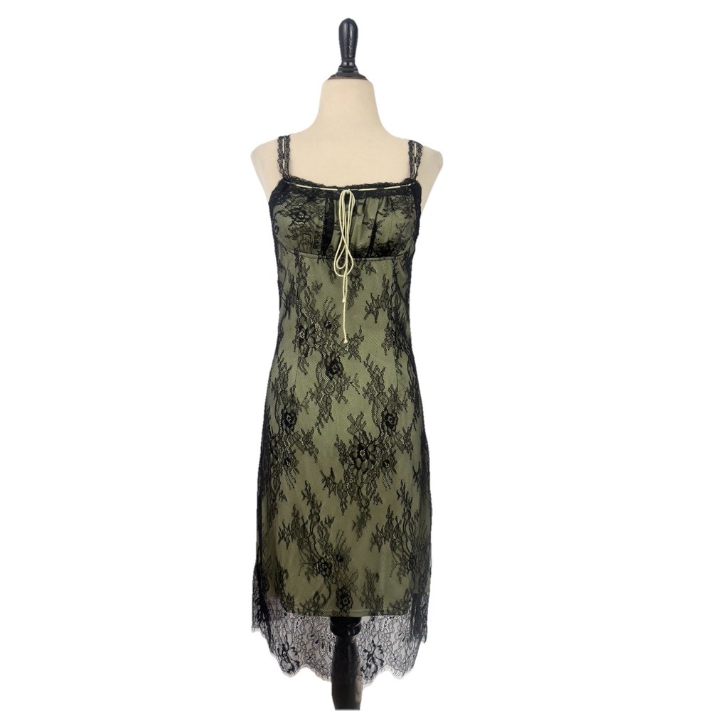 CIDER New Black Lace Milkmaid DRESS M Green Mesh Whimsigoth Fairy Goblin Bows